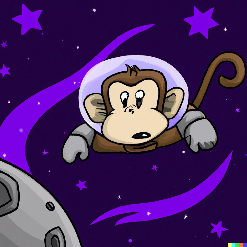 A cartoon of a monkey in space